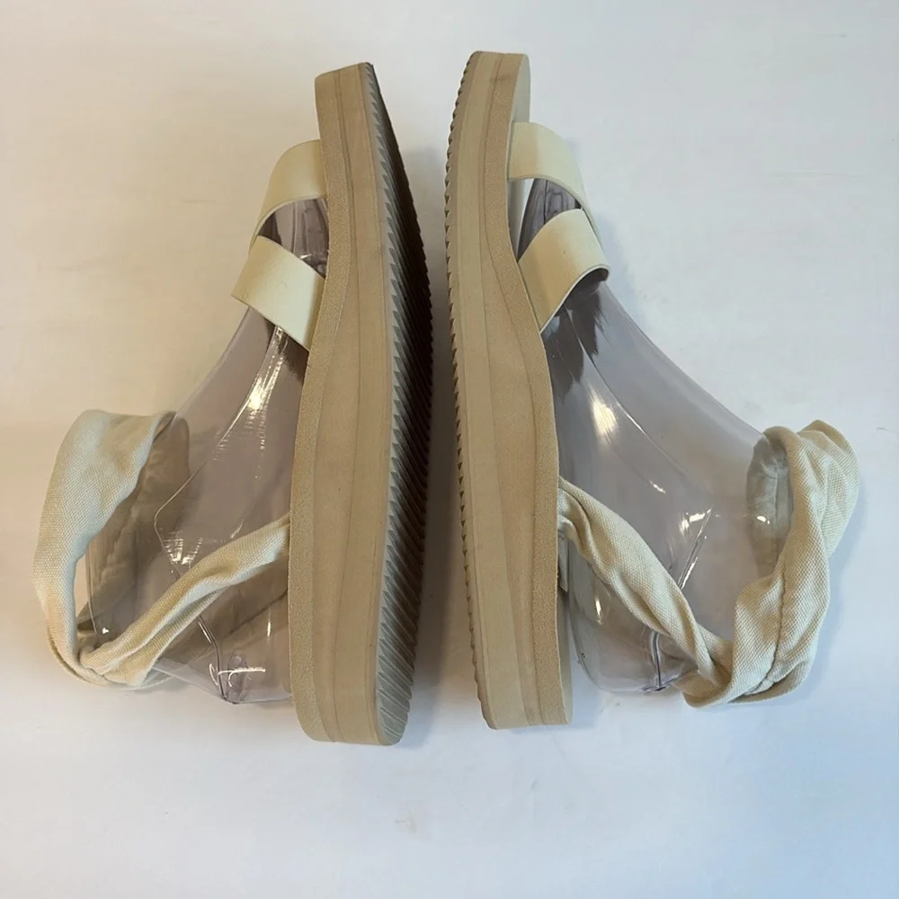 Sanuk Highland Sling Beige Leather and Fabric Platform Ankle Sandal